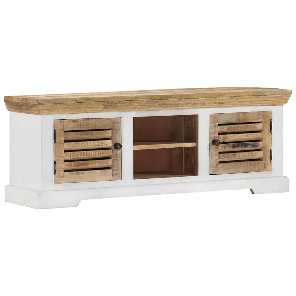 Szafka pod telewizor z litego drewna mango, 110 x 30 x 40 cm, z 2 drzwiami, 2 półkami, kredens, komoda do salonu, sypialni, korytarza, miejsce do przechowywania mebli