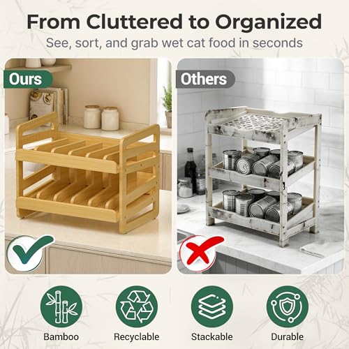 Cat-Food-Can-Organizer-for-3-oz-and-55-oz-Cans-Wooden-FIFO-Dispenser-Canned-cat-food-organizer-with-FIFO-lanes-write-on-labels-marker-and-anti-slip-pads-for-pantry-shelves-and-feeding-stations