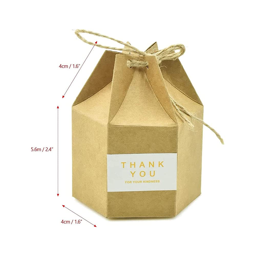 50 Scatole Bomboniere Esagonali In Carta Kraft - Con Spago E Etichette Per Matrimoni E Feste - Foto 8