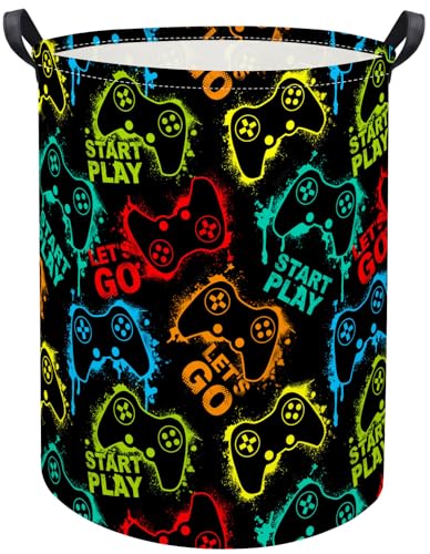TIBAOLOVER Kids Laundry Basket Baby Hamper Toy Storage Bin for Boys Room Decor Baby Nursery Hamper Gift Baskets for Bedroom Bathroom(Game)