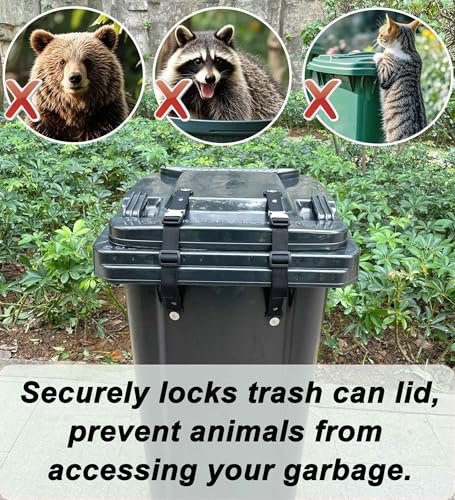 Image of Metal Buckle Trash Can Lid Lock, Adjustable Strap Use for Locking Outdoor Waste Bin, Animals Proof Straps for Securing Garbage Can, 2 Pack