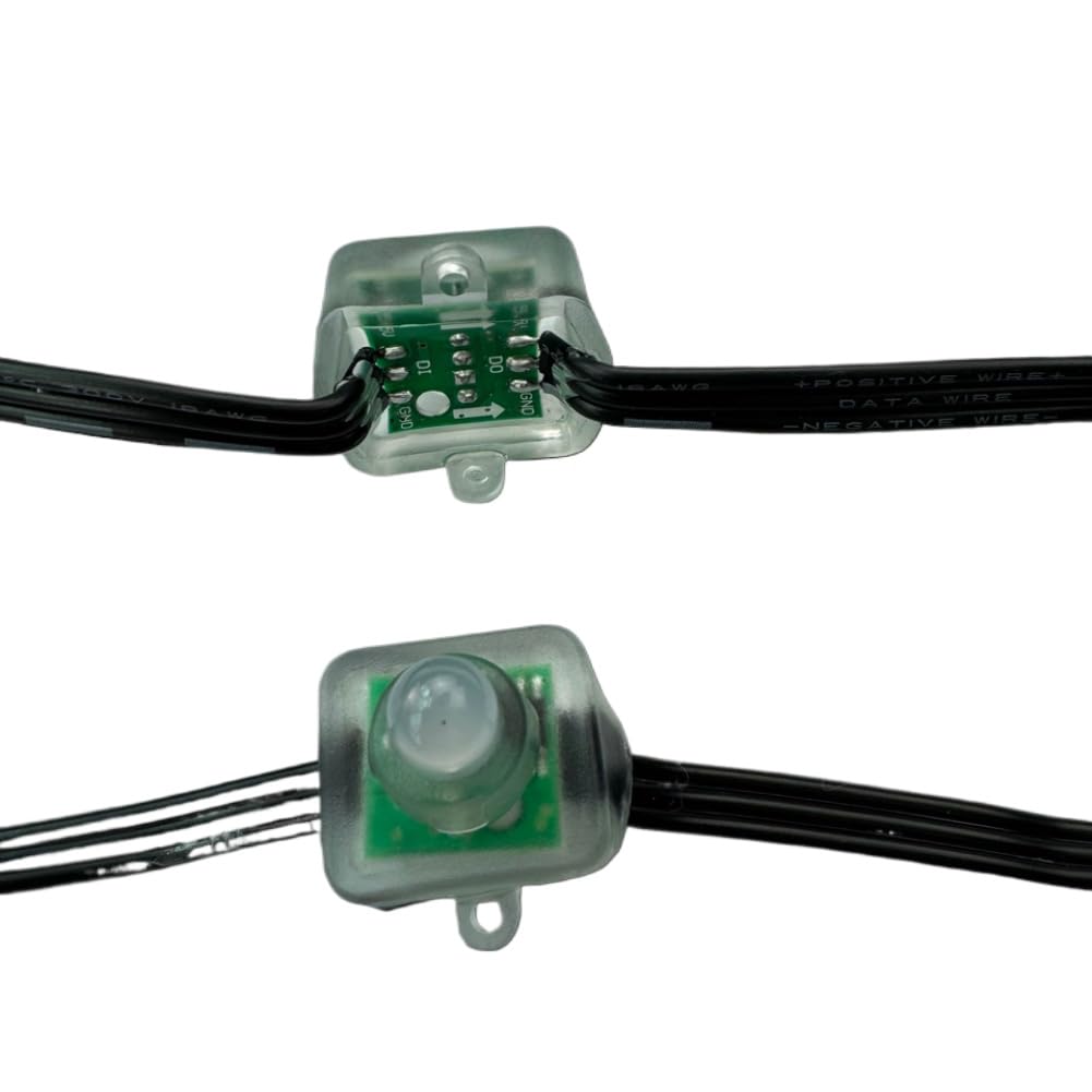 RGB-Pixel-Lichterkette, DC 5 V, quadratisch, 12 mm, WS2811, IC-adressierbar, 3-polig, 18 AWG, schwarzer Draht, 10 cm Abstand, 50 Pixel pro Set, IP68