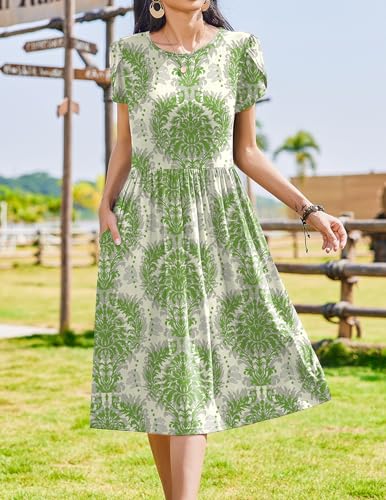 Image of Zeagoo Midi Length Dress for Women Summer Casual Floral Dress with Pockets Aline Flowy Dress Modest Trendy Vocation Outfit Hawaiian Dress Loose Tshirt Dress with Pockets,m