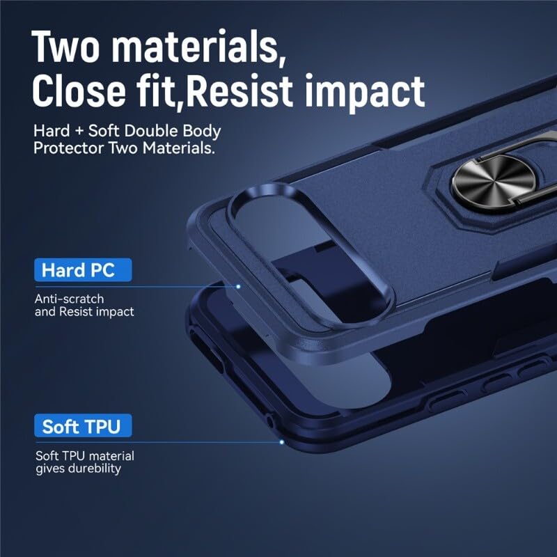 Generic Funda compatible con Google Pixel 9 (color: morado) con soporte de anillo de silicona dura de doble capa