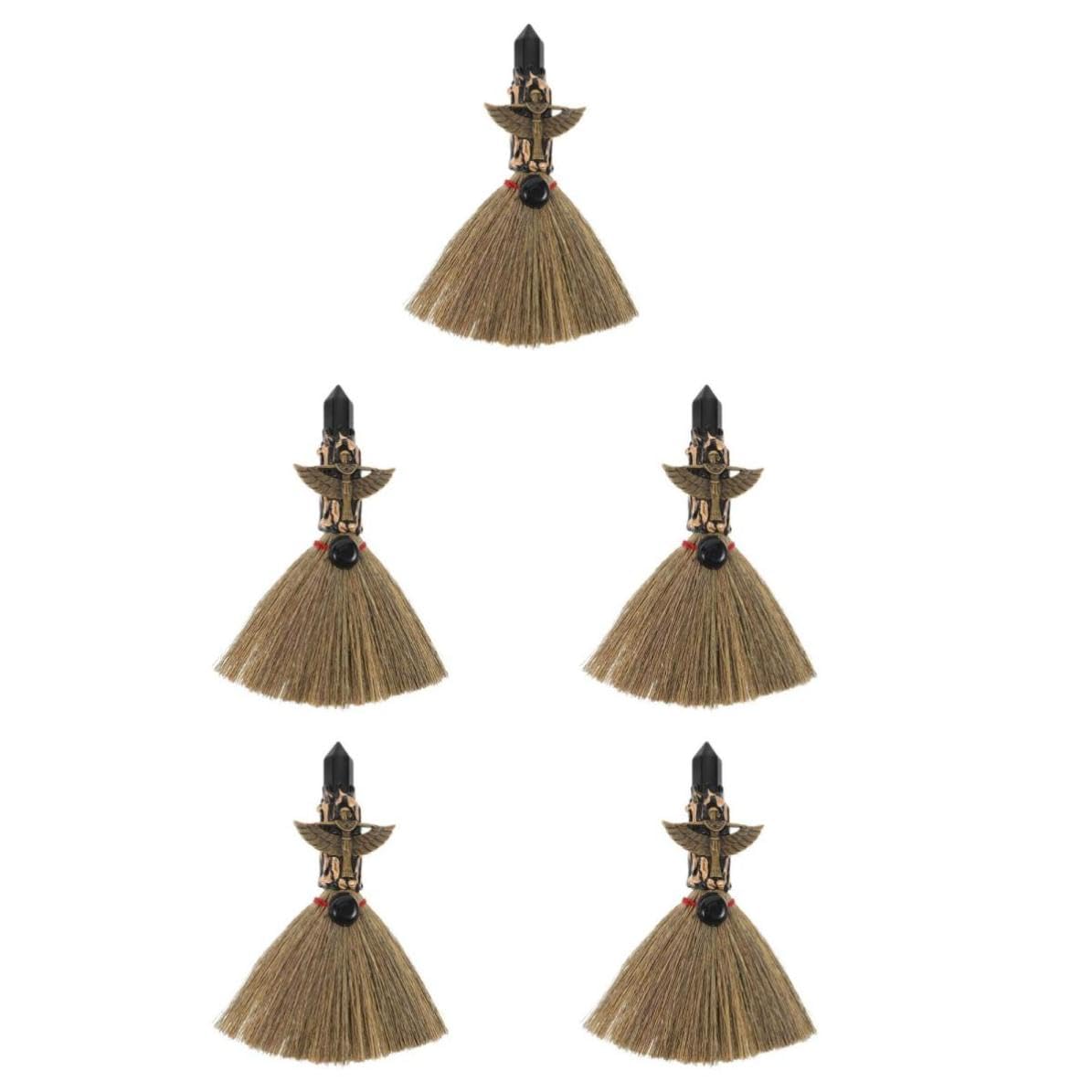 Tofficu 5 Piezas Escoba de Mano Mágica Mango de Cristal de Obsidiana y Palma Negra, Barredora Portátil para Limpieza en Ocasiones Obsequios y Decoración del Hogar
