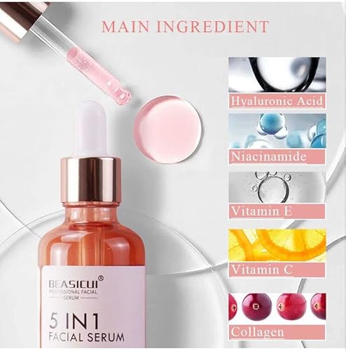 Beasicui Vitamin C Serum Hyaluronic Acid Retinol Collagen,5In 1 Face Serum For Women,Korean Skin Care, Brightening Serum,Professional Strength Retinol Serum,Reduce Fine Lines,Wrinkle Dark Spots 1Fl Oz #TOP2