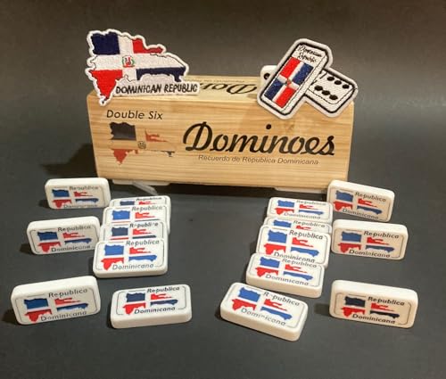 Dominican Dominoes Double Six Set with Dominican Republic Patches | Dominoes for Fun & Collectors | Classic Double Six Tiles with Authentic Dominican Flag Patches for Dominican Pride