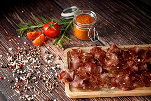 Craftsman Beef Chips | hauchdünn geräuchertes Rindfleisch | Proteinreiches Trockenfleisch | 100% Rind | knusprige Beef Jerky Chips für Party | Meat Snack to Go | Glutenfrei (2 Packungen)