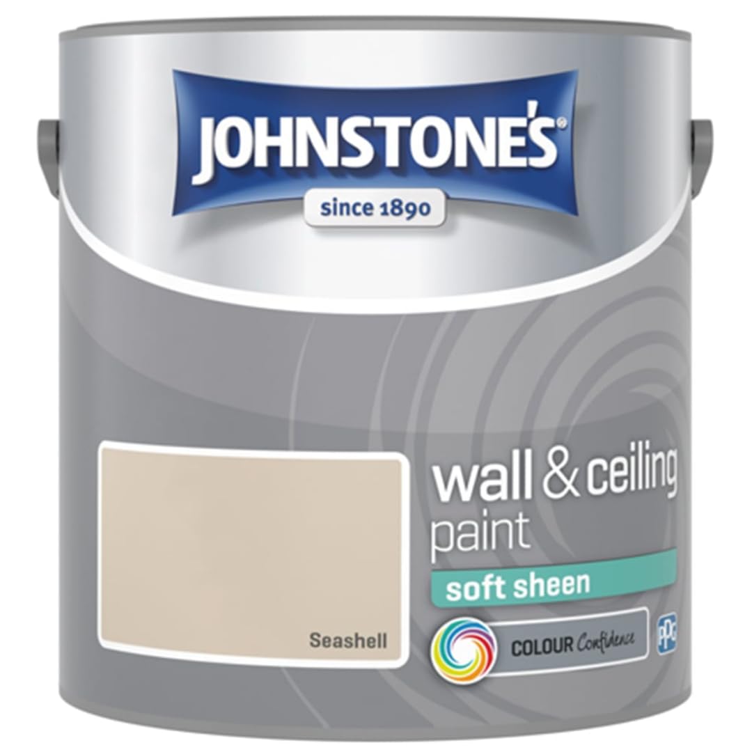 Seashell Johnstone’s Wall & Ceiling Soft Sheen Paint 2.5L – Subtle Sheen Finish, Durable & Washable, Quick Dry, Low Odour Interior Paint for Walls & Ceilings