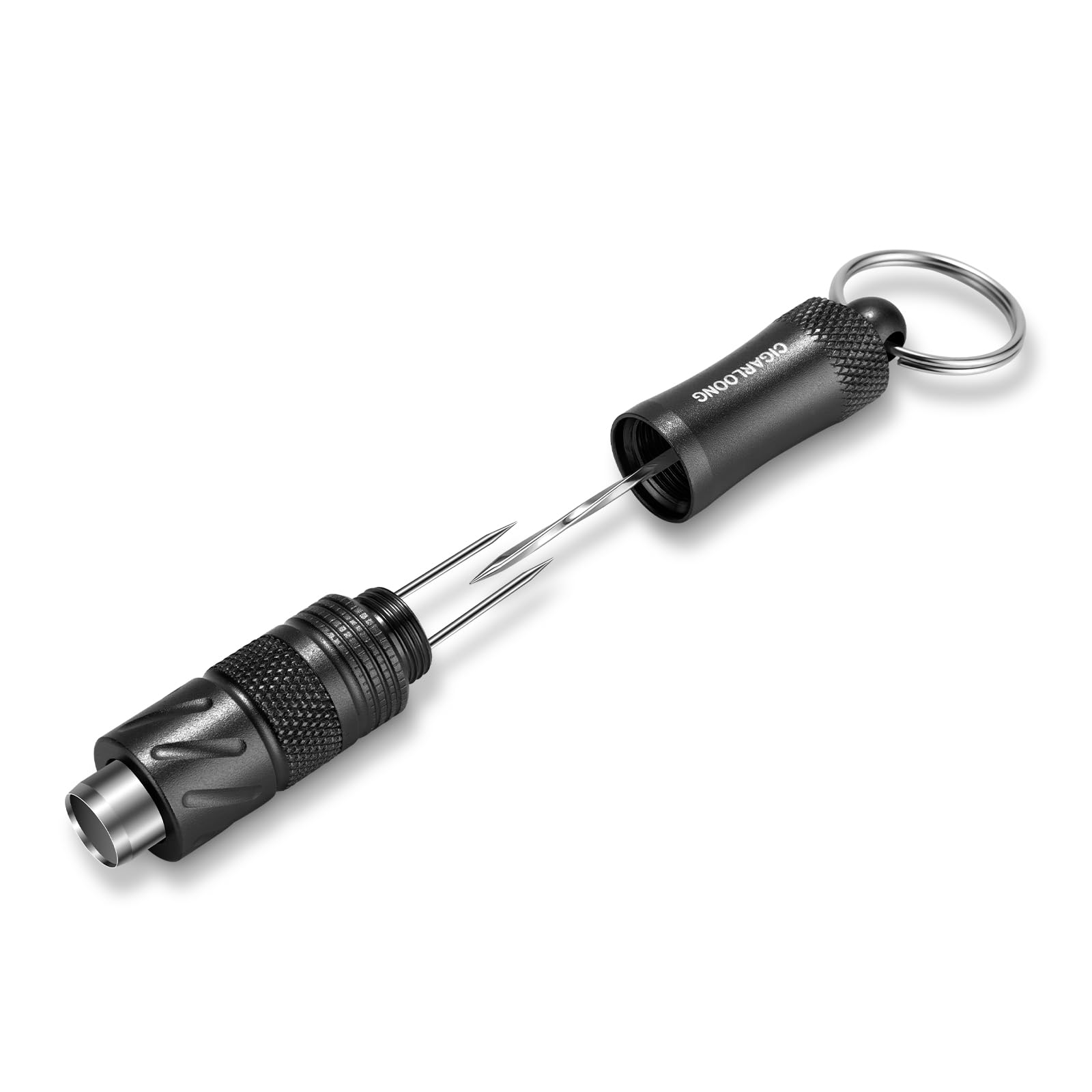 CIGARLOONG 4-in-1 Stainless Steel Cigar Punch Built-in Draw Enhancer Tool and Cigar Holder Portable Multitool for Men (Black)