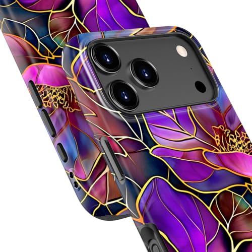 Image of Goodon for iPhone 17 Pro Case Cute - Wireless Charging Compatible - Dual-Layer Hard Shell + Silicone Cover - Protective Phone Case with Trendy Designs for Women - Blooming Purple Flowers | Dual-Layer Hard Shell + Silicone, Slim Fit Protective Phone Cover with Wildflower Designs for Women Girls
