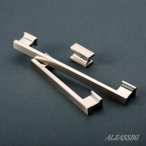 Alzassbg AL3061SN Brushed Satin Nickel, 5 Inch(128mm) Hole Centers Cabinet Hardware Modern Drawer Handles Pulls 10 Pack