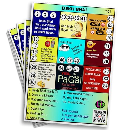 Image of Funny Tambola Tickets | Dekh Bhai Theme Housie Tambola Themed Bingo Game| Kitty Party Theme Housie Tickets | English | for Family & Friends (Set of 15 Tickets)