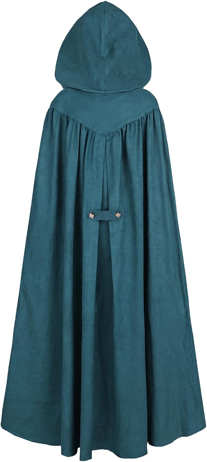 FCCAM Long Hooded Cloak for Women Suede Hooded Cape Medieval Renaissance Cloak Halloween Costume - Image 3