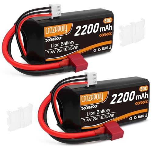 Crazepony 7.4V 2200mAh 50C 2S LiPo Battery 2-Pack