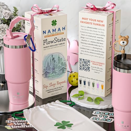 Image of Namah Insulated Tumbler with Straw 890 ml & Handle Leak Proof Stainless Steel Vacuum Sipper Bottle Hot & Cold Water Tumbler for Office Gym Travel Car Cup Holder Friendly (Bubblegum-pop)