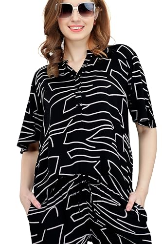 Image of ZEYO Women's Rayon Printed Night Suit Set Of Top & Pajama Set