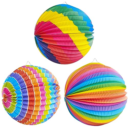 Huahuanghui Lanterna con motivi colorati, 3 pezzi, Ø 25 cm, lanterna di carta per San Martin e Halloween, lanterna colorata, lanterna per bambini