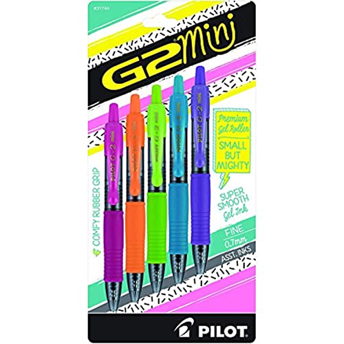 Pilot G2 Mini Premium Retractable Gel Roller Pen, Fine Point, 0.7mm, Assorted Colors, Pack of 5
