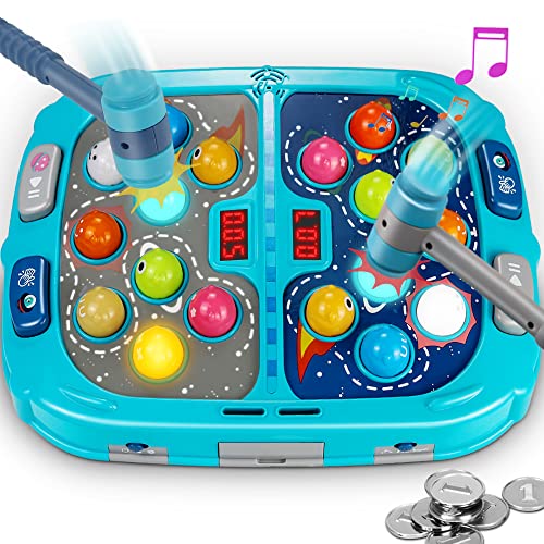ANNKIE Whack Game Mole, Toys for 3+ Year Old Boys/Girls, Pounding Toy for 3 4 5 6 7 8+ Kids, Interactive Educational Toys with Sound and Light, PK Mode with 2 Hammers，muil-Blue