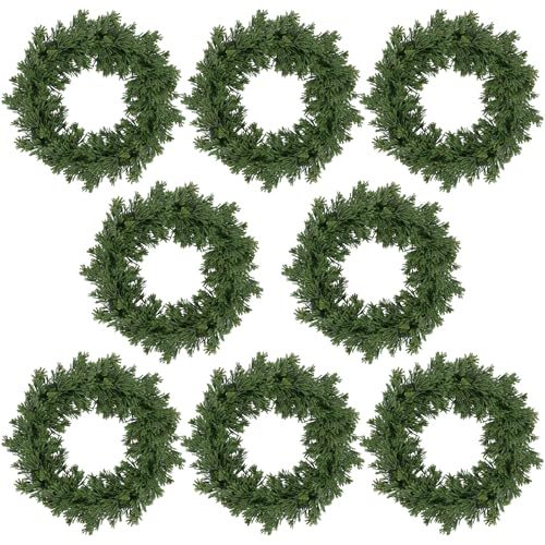 Dingion 8 Pcs 10 Inch Christmas Cedar Wreath for Front Door, Artificial Green Christmas Wreath for Home Indoor Outdoor Wall Window Porch Farmhouse Winter Decorations and Holiday Greenery