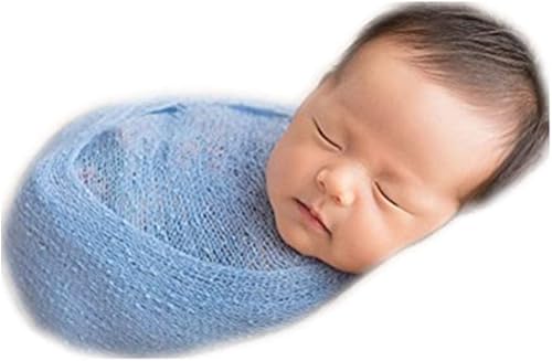 Miniatura 2 de Accesorios de fotografía para bebés recién nacidos, manta elástica de ondas largas para niños y niñas, sesión de fotos, Azul