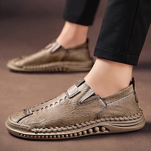 Men's Italian Handmade Casual Slip On Loafers,Non-Slip Soft Sole Leather Dressy Sneakers Outdoor Driving Walking Shoes4