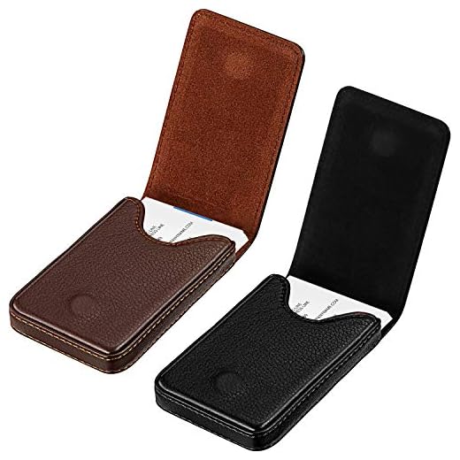 2 peças de porta-cartões de visita, carteira de cartão de visita de couro PU para cartão de visita com bolso e porta-cartões de visita com fecho magnético para cartão de crédito/carteira, Black and Coffee