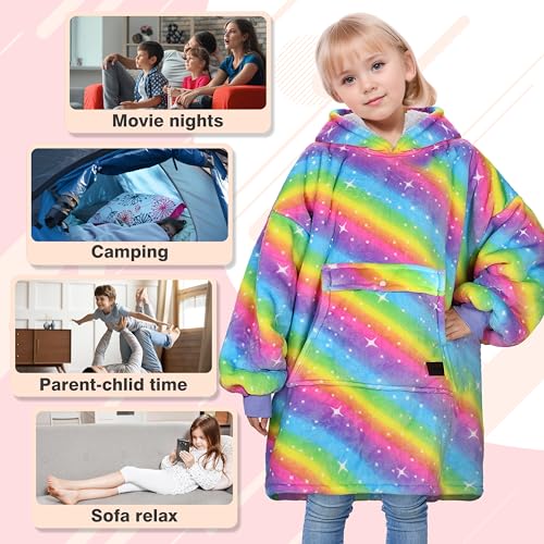 image for Catalonia Rainbow Blanket Hoodie for Kids, Oversized Wearable Sherpa S
