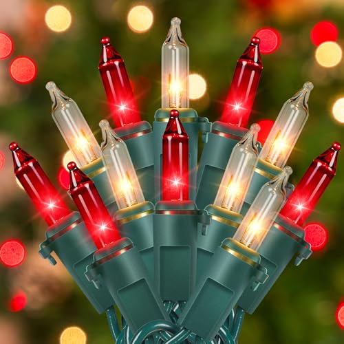Hopolon Red Warm White Christmas Lights 2 Pack 50 Count 13FT Green Wire