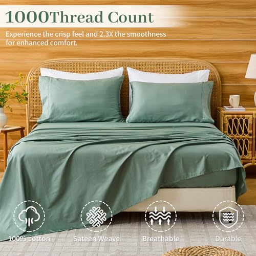 Image of Bedlifes 1000TC Egyptian Cotton Cal King Sheets, 4Pcs, 16 inch Deep Pocket | Cooling & Breathable, Ultra Soft, Hotel Comfort, Sateen Weave, OEKO-TEX Certified, Easy-Care Machine Washable