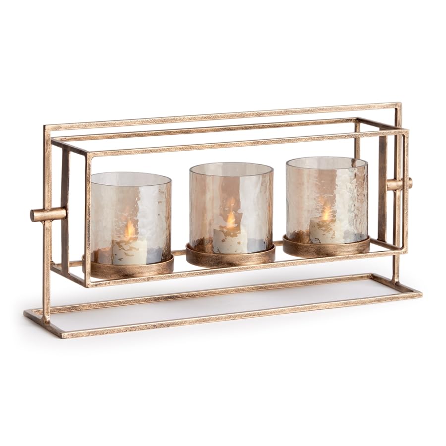 Napa Wesley 3-Candle Hurricane, 17.25 x 4 x 8