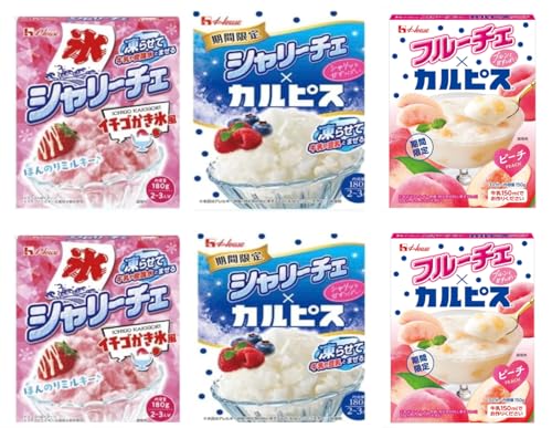 ハウス食品【 シャリーチェ 】カルピス、 いちごかき氷 【 フルーチェ 】カルピス ピーチ味150g 牛乳 豆乳 ヨーグルト 炭酸水 業務用 食べ比べ 凍らせて (6食)