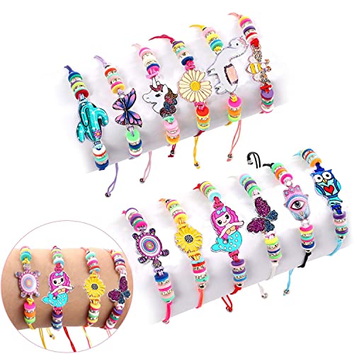 Lrikas 12 pulseras de amistad para niños, pulsera para niños, tejido de unicornio, ajustable, trenzado, para fiesta, cumpleaños, regalo de joyería de niña (flower) Cover