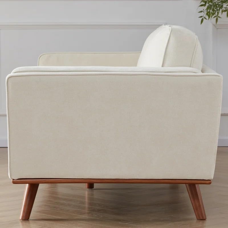 Image of LEGACY OF COMFORT Camariah 87.76'' 3 Seater Sofa Three Seater Sofa with Wooden Base for Living Room Guest Room Hotels Office (Ivory)