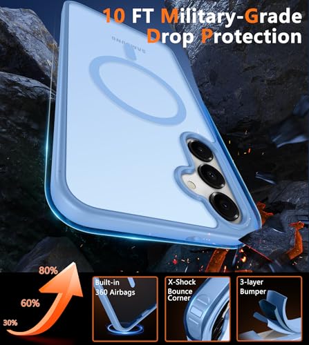 Image of FNTCASE for Galaxy A26 5G Phone Case: Magnetic Matte Translucent Military Grade Drop Protection Cell Phone Cover - Slim Rugged Durable Shockproof Protective for Samsung A26 Cases - Light Blue