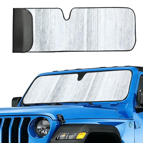 ZAZCQIL Windshield Sun Shade Fit for Jeep Wrangler TJ JK JL &Gladiator JT 2/4 Door Window Sunshade for UV Rays & Heat Protection Funny Windshield Cover for Wrangler & Gladiator-Sliver