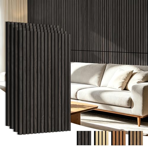 Image of Art3d 47 x 23.6 in Acoustic Wood Slat Design Wall Panels, 4-Pack, Grey Oak