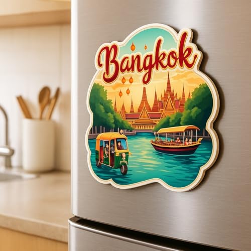 Image of Naxon Bangkok Theme Souvenir Wooden Refrigerator Stylish Fridge Magnet - Fridge Decoration Magnet for Kitchen & Home Decor | Perfect Souvenir Gift | Size 3x3 Inches | Pack of 1
