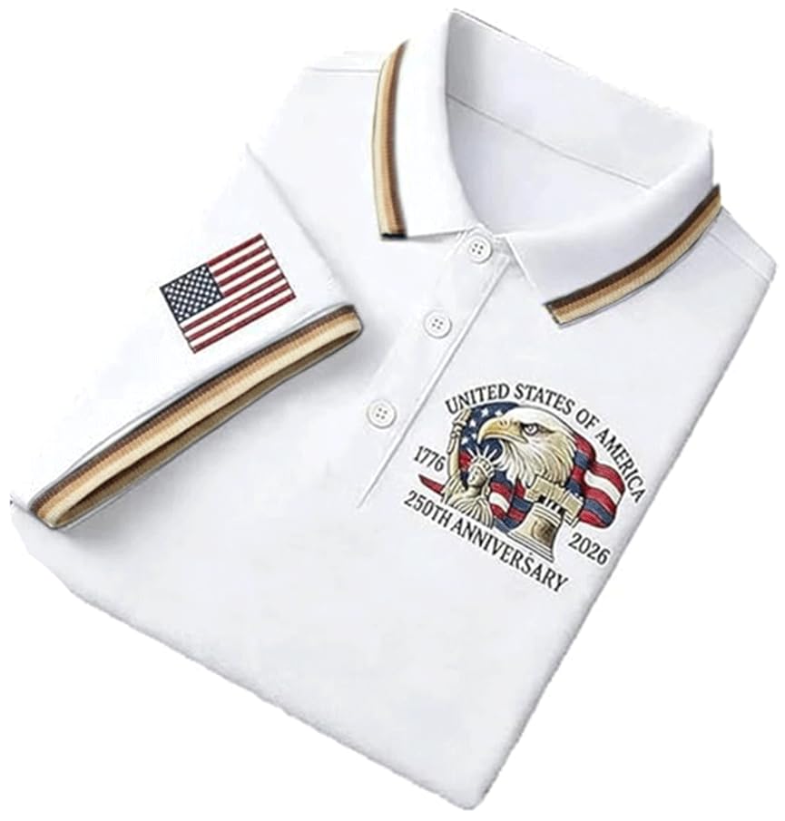 Mens Retro 250Th Anniversary of The United States Print Polo Shirt 250Th Anniversary USA Shirt Patriotic American Flag Shirt USA Flag 1776-2026 Patriotic Eagle Tee Independence Day Tshirt
