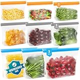 Dishwasher Safe Reusable Storage Bags Stand Up - BPA Free PEVE Reusable Sandwich Bags - Leakproof Gallon Freezer Bags, Silicone Food Storage Bags (Multicolor (3 Ganllon + 3 Sandwich +3 Snack))
