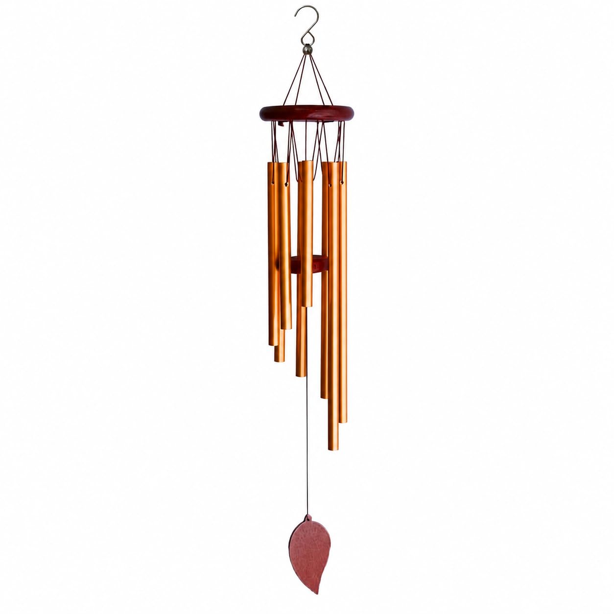 Plain Copper 6 Pipe Wind Charm | Metal Wind Chime with Wooden Top and Leaf Wind Catcher | Soothing Outdoor Hanging Decor for Balcony Garden Patio Porch Home Meditation Relaxation | Decor Gift Item-picture-26