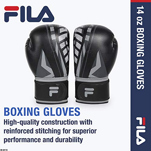 Fila Accessories Boxing Gloves For Men & Women - Kickboxing, Heavy Bag Punching Mitts, Mma, Muay Thai, Sparring Pro Training Equipment (14 Oz, Victory, Black) #TOP1