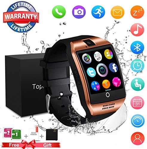 Smart Watch,Bluetooth Smartwatch Touch Screen Wrist Watch with Camera/SIM Card Slot,Waterproof Phone Smart Watch Sports Fitness Tracker for Android iPhone iOS Phones Samsung Huawei (Gold)