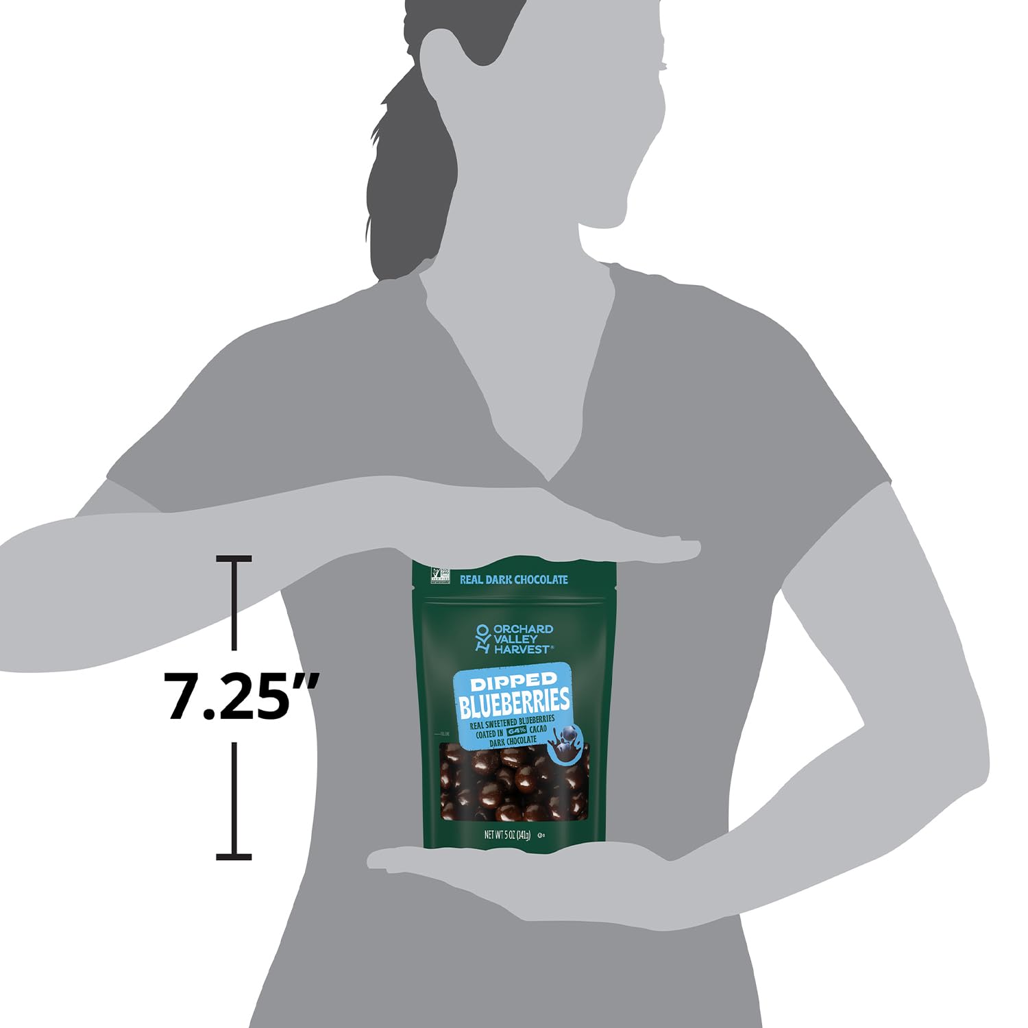 Orchard Valley Harvest Dark Chocolate Dipped Blueberries 5 oz (Pack of 1), Made With Real Sweetened Blueberries, Gluten Free, Non-GMO, Stand Up Bag, On-The-Go Snack For The Whole Family