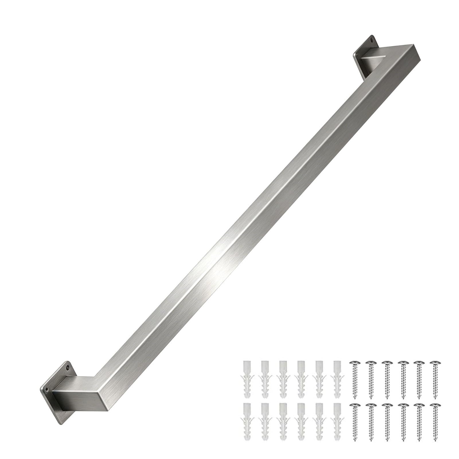Renmlion One Color Outdoor Grab Rail - Complete Kit｜Staircase Banister Handrail Safety Hand Rails For Indoor Steps｜Metal Stainless Steel Stair Railing Wall Mounted Support Rod｜Silver(100Cm/39In)