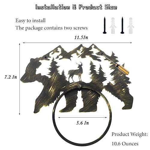 Black Rust Bear Decor Towel Holder For Bathroom Ewall, Matte Black Rust Cabin Towel Hook Rustic Bathroom Towel Rack Wall Mount, Round Towel Ring For Bathroom Kitchen #TOP1