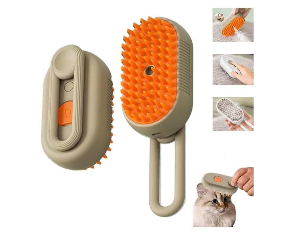 Cat Steam Brush Spritz Defur Comb for CatsWith Spray Dog Brushes Self Cleaning Steam Multifunctional Cats Grooming Brushes for Massages,Treatments,Eliminate Flying Hair (Brown)