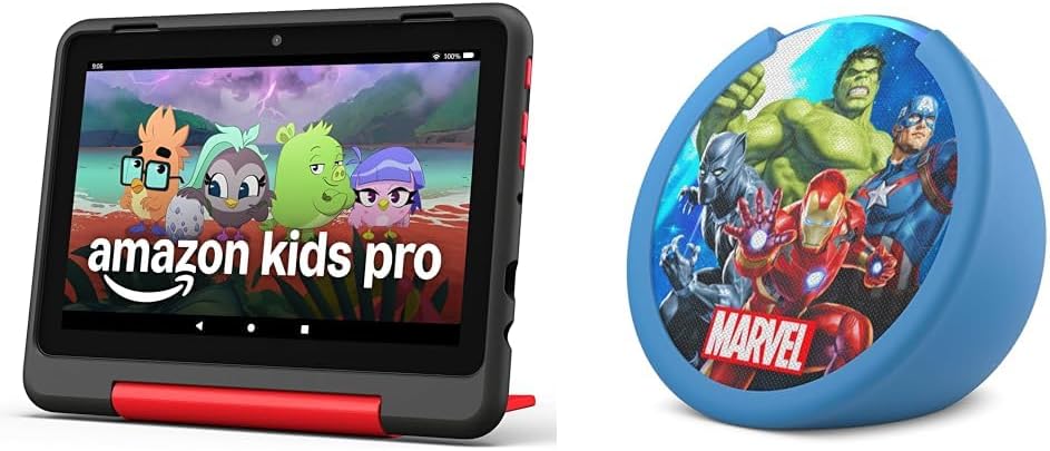 Amazon Kids Entertainment Bundle Including Marvel Avengers Fire HD 8 Kids Pro Tablet (32GB) + Echo Pop Kids