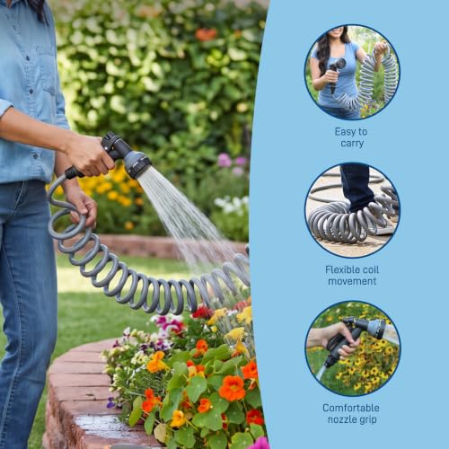 Orbit Coil Garden Hose, 25 ft, with 8-Pattern Nozzle, Gray - 26382 - image 6